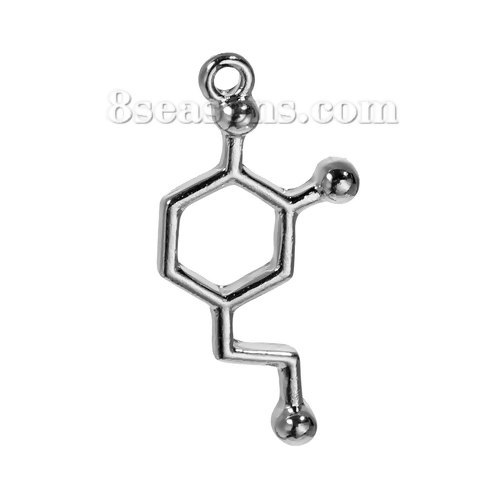 Picture of Zinc Based Alloy Molecule Chemistry Science Charms Dopamine Silver Tone 25mm(1") x 12mm( 4/8"), 10 PCs