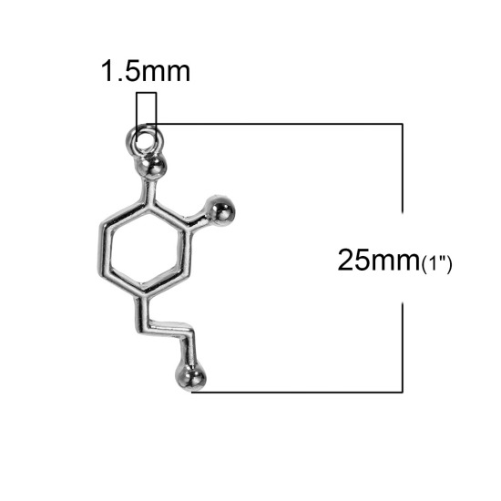 Picture of Zinc Based Alloy Molecule Chemistry Science Charms Dopamine Silver Tone 25mm(1") x 12mm( 4/8"), 10 PCs