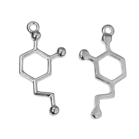Picture of Zinc Based Alloy Molecule Chemistry Science Charms Dopamine Silver Tone 25mm(1") x 12mm( 4/8"), 10 PCs