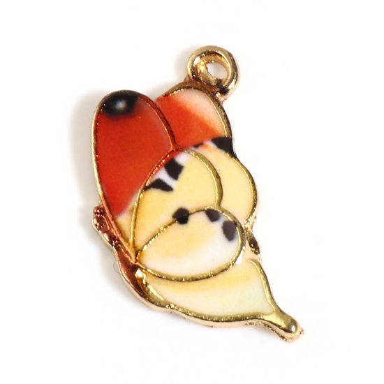 Immagine di Lega di Zinco Insetto Charms Farfalla Oro Placcato Rosso & Giallo Smalto 22mm x 13mm , 10 Pz