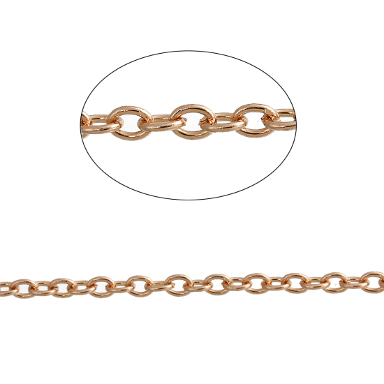 Picture of Iron Based Alloy Link Cable Chain Findings Rose Gold 3mm x2mm( 1/8" x 1/8"), 5 M