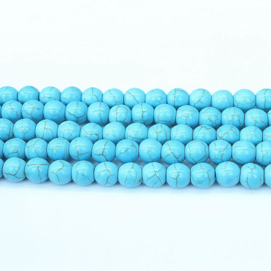 Picture of Turquoise ( Synthetic ) Beads Round Blue About 10mm Dia, Hole: Approx 1mm, 1 Strand