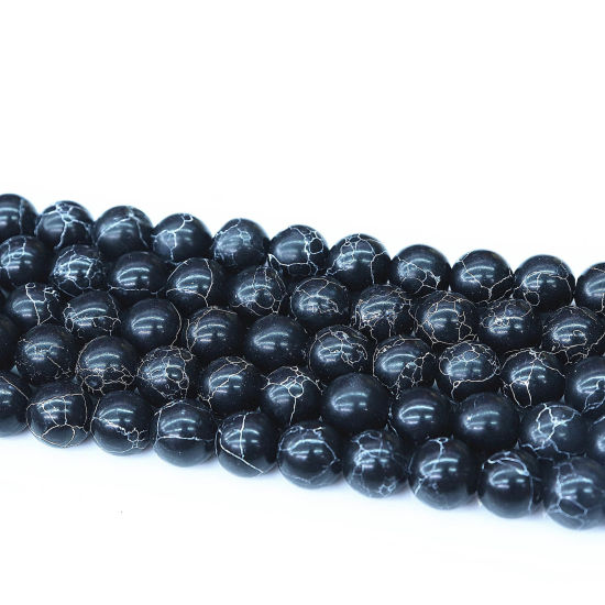 Picture of Turquoise ( Synthetic ) Beads Round Black About 10mm Dia, Hole: Approx 1mm, 1 Strand