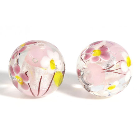 Picture of Lampwork Glass Beads Round Multicolor Flower About 20mm Dia, Hole: Approx 2.1mm, 1 Piece