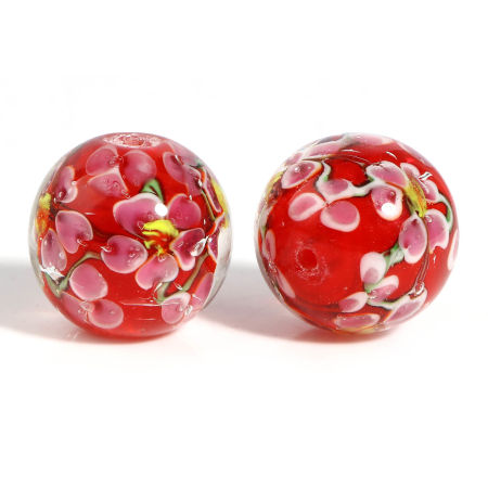 Picture of Lampwork Glass Beads Round Multicolor Flower About 20mm Dia, Hole: Approx 2.1mm, 1 Piece
