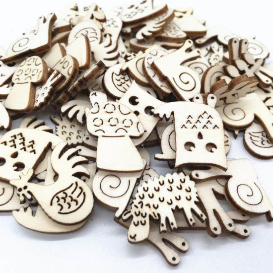 Picture of Wood DIY Handmade Craft Materials Hanging Accessories Natural Animal At Random Mixed 3cm - 2cm, 1 Packet ( 50PCs/Packet)
