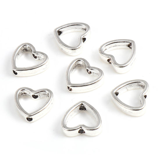 Picture of Zinc Based Alloy Beads Frames Heart Antique Silver Color (Fits 6mm Beads) 12mm x 11mm, 100 PCs