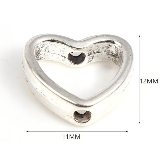 Picture of Zinc Based Alloy Beads Frames Heart Antique Silver Color (Fits 6mm Beads) 12mm x 11mm, 100 PCs