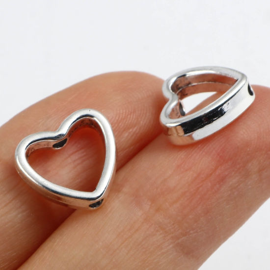 Picture of Zinc Based Alloy Beads Frames Heart Antique Silver Color (Fits 6mm Beads) 12mm x 11mm, 100 PCs