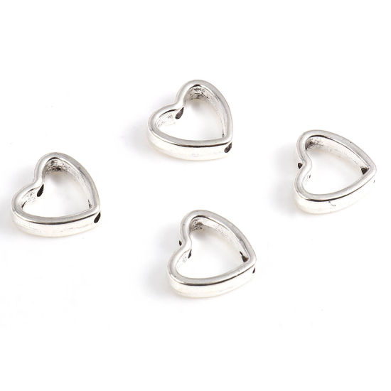 Picture of Zinc Based Alloy Beads Frames Heart Antique Silver Color (Fits 6mm Beads) 12mm x 11mm, 100 PCs