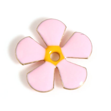 Image de Perles d'entretoise Sequins Emaillés Double Face en Laiton Fleur Doré Rose Clair Émail Env. 13mm x 12mm, Trou: env. 1.5mm, 5 Pcs