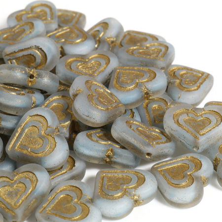 Image de Perles Tchèques La Saint Valentin en Verre Or & Gris Cœur 17mm x 14mm, Trou: Environ 1mm, 2 Pcs