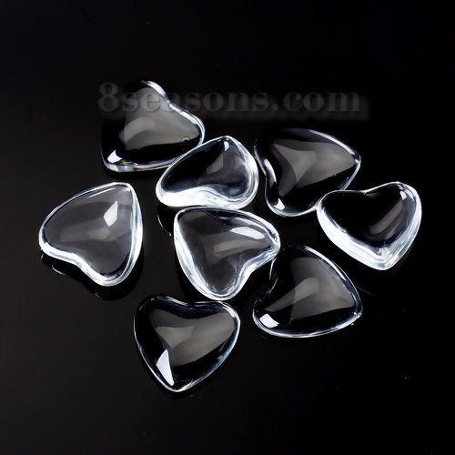 Picture of Transparent Glass Dome Seals Cabochon Heart Flatback Clear 16mm( 5/8") x 16mm( 5/8"), 50 PCs