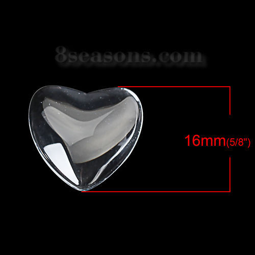 Picture of Transparent Glass Dome Seals Cabochon Heart Flatback Clear 16mm( 5/8") x 16mm( 5/8"), 50 PCs