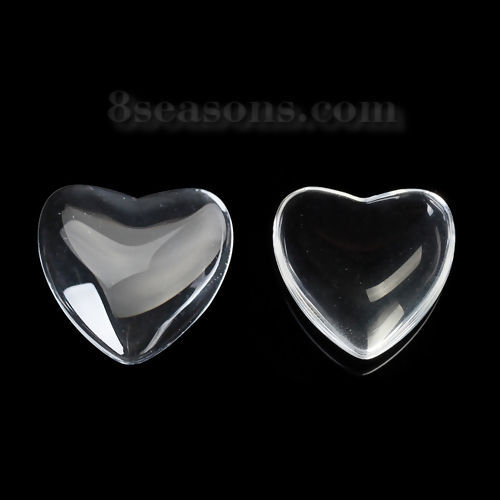 Picture of Transparent Glass Dome Seals Cabochon Heart Flatback Clear 16mm( 5/8") x 16mm( 5/8"), 50 PCs