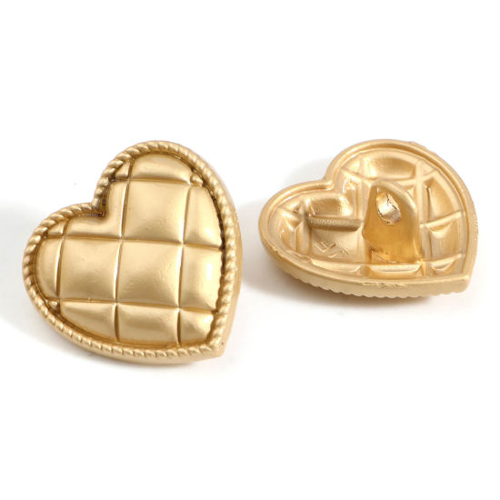Immagine di Lega di Zinco San Valentino Metallo Gambo Bottone Cuore Oro Opaco Ingraticciato Disegno 17.5mm x 17mm, 10 Pz
