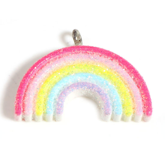 Image de Breloques Collection de Météo en Résine Arc-en-ciel Brillant Paillettes Argent Mat Multicolore 27mm x 20mm, 10 Pcs