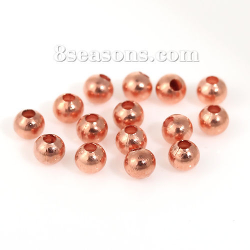 Image de Perles en Laiton Perles de Rocailles Forme Rond Or Rose Diamètre: 3mm, Tailles de Trous: 1.0mm, 200 Pcs                                                                                                                                                       