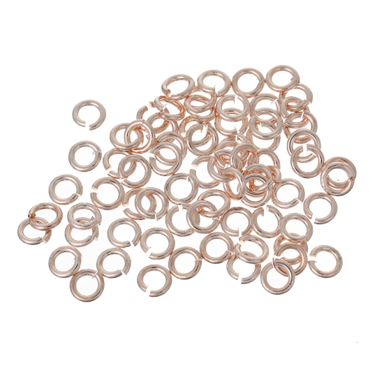 Picture of 0.8mm Brass Open Jump Rings Findings Round Rose Gold 4mm Dia., 500 PCs