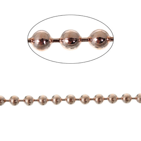 Picture of 5 M (Approx 16.4 Foot) Brass Ball Chain For Handmade DIY Jewelry Making Findings Rose Gold 2mm