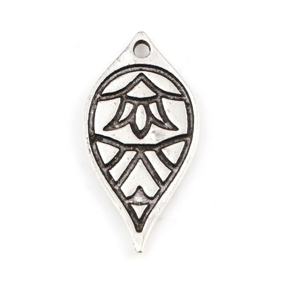 Picture of Zinc Based Alloy Pendants Leaf Antique Silver Color Carved Pattern 30mm x 15mm, 10 PCs