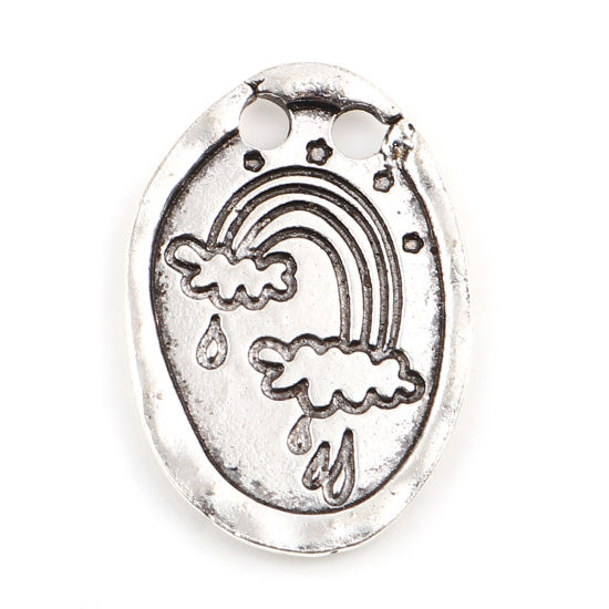 Immagine di Lega di Zinco Tempo Collezione Charms Ovale Argento Antico Arcobaleno 24mm x 16mm , 10 Pz