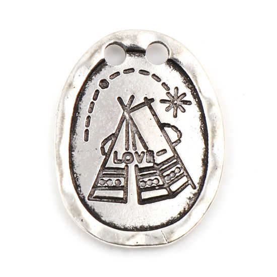 Immagine di Lega di Zinco San Valentino Charms Ovale Argento Antico Love 25mm x 19mm , 10 Pz