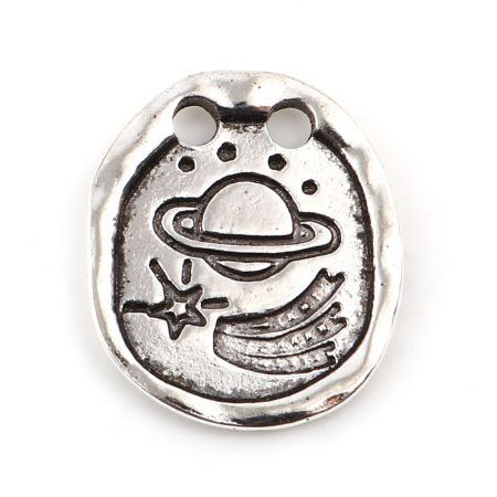 Image de Breloques Deux Trous Galaxie en Alliage de Zinc Planète Argent Vieilli Ovale 19mm x 16mm, 10 Pcs