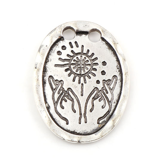 Immagine di Lega di Zinco Galassia Charms Ovale Argento Antico Sole 24mm x 18mm , 10 Pz