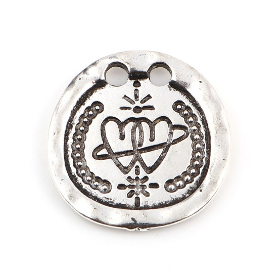 Immagine di Lega di Zinco San Valentino Charms Ovale Argento Antico Cuore 20.5mm x 20mm , 10 Pz
