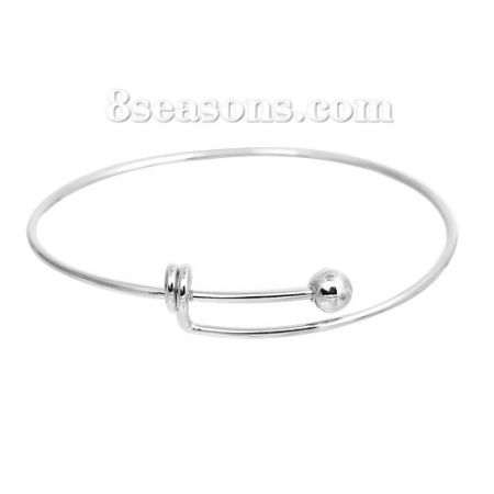 Image de Bracelets Jonc Réglable en Laiton Forme Rond Argent Mat 22cm - 20cm long, 1 Pièce