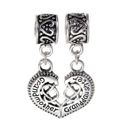 В Стиле Пандора " Разбитое Сердце " Античное Серебро с узором “ С Надписью ”, Цвет стразов: Grandmother & Granddaughter 35мм x 11мм, 1 Комплект