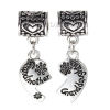 Picture of Zinc Based Alloy European Style Large Hole Charm Dangle Beads Broken Heart Antique Silver Color Flower Message " Grandmother & Granddaughter " Carved 31mm x 11mm, 1 Set