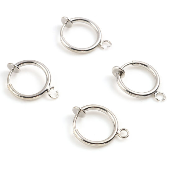 Picture of Brass Non Piercing Clip-on Earrings Real Platinum Plated Round W/ Loop 17mm x 13mm, 2 PCs