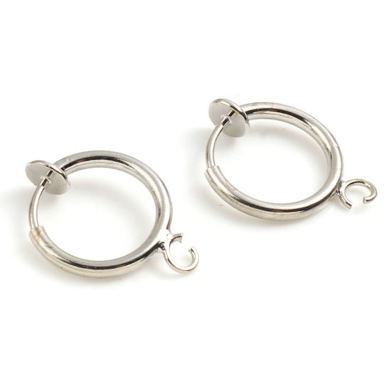 Picture of Brass Non Piercing Clip-on Earrings Real Platinum Plated Round W/ Loop 17mm x 13mm, 2 PCs