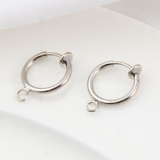 Picture of Brass Non Piercing Clip-on Earrings Real Platinum Plated Round W/ Loop 17mm x 13mm, 2 PCs