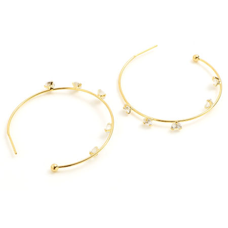Picture of Brass Earrings 18K Real Gold Plated C Shape 4.2cm Dia., Post/ Wire Size: (20 gauge), 2 PCs