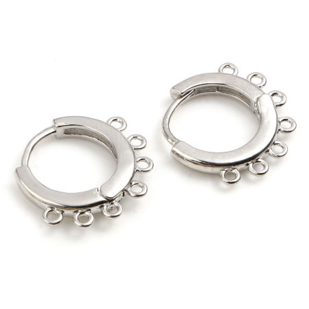 Picture of 2 PCs Brass Hoop Earrings Real Platinum Plated Round With Loop 18mm x 16mm, Post/ Wire Size: 1mm(18 gauge)