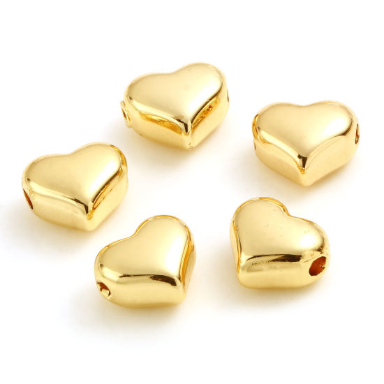 Picture of Brass Valentine's Day Beads 18K Real Gold Plated Heart About 11mm x 9mm, Hole: Approx 2.2mm, 2 PCs