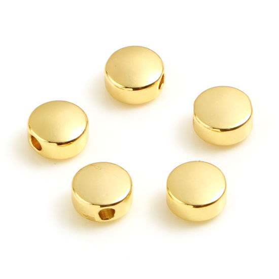 Picture of Brass Beads 18K Real Gold Plated Flat Round About 5mm Dia, Hole: Approx 1.2mm, 10 PCs