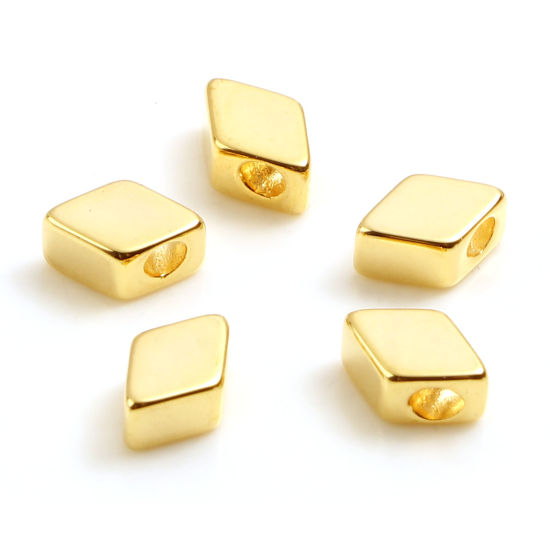 Picture of Brass Beads 18K Real Gold Plated Rhombus About 7mm x 4mm, Hole: Approx 1.7mm, 10 PCs