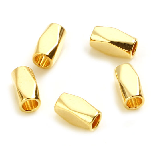 Picture of Brass Beads 18K Real Gold Plated Rectangle Faceted About 6mm x 3mm, Hole: Approx 2.2mm, 10 PCs