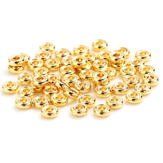 Image de Perles d'entretoise en Laiton Plaqué Or Véritable 18K Rond Env. 4mm Dia., Trou: Env. 1.5mm, 20 Pcs