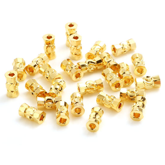 Bild von Messing Perlen 18K Echtgold plattiert Zylinder Mond ca. 6mm x 3.5mm, Loch: ca. 1.4mm, 20 Stück