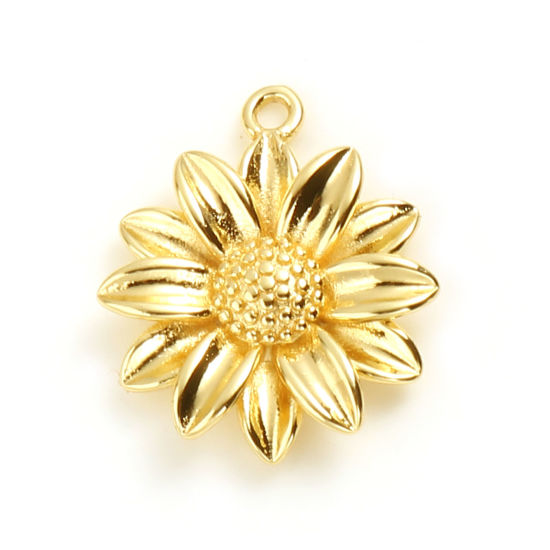 Picture of Brass Charms Daisy Flower 18K Real Gold Plated 20mm x 17.5mm, 2 PCs