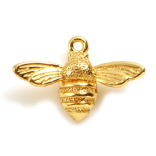 Picture of Brass Insect Charms Bee Animal 18K Real Gold Plated 17mm x 11.5mm, 2 PCs