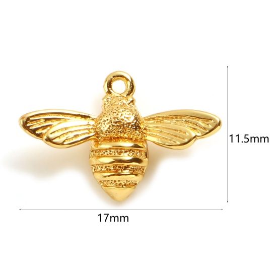 Picture of Brass Insect Charms Bee Animal 18K Real Gold Plated 17mm x 11.5mm, 2 PCs