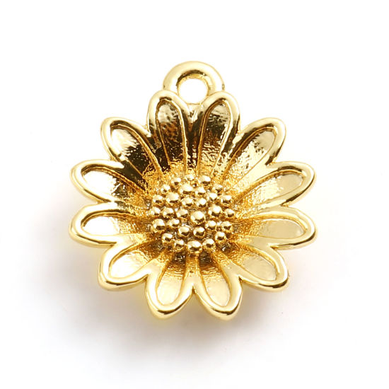 Picture of Brass Charms Daisy Flower 18K Real Gold Plated 13mm x 11.5mm, 2 PCs