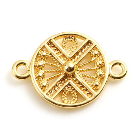 Image de Connecteurs en Laiton Plaqué Or Véritable 18K Rond Croix Creux 17mm x 12mm, 2 Pcs