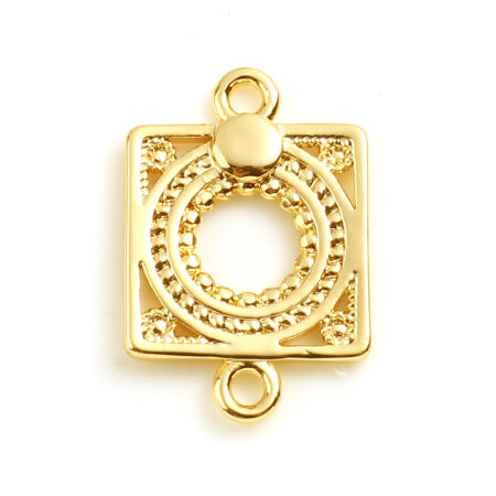 Image de Connecteurs en Laiton Plaqué Or Véritable 18K Carré Rond Creux 17mm x 11mm, 2 Pcs